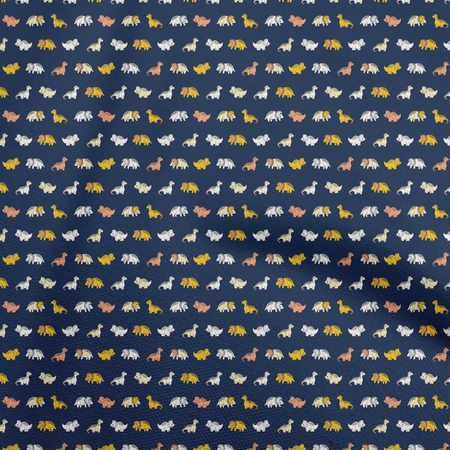 oneOone Georgette Viscose Navy Blue Fabric Colorful Dinosaur Cartoon Sewing Material Print Fabric By The Yard 42 Inch Wide