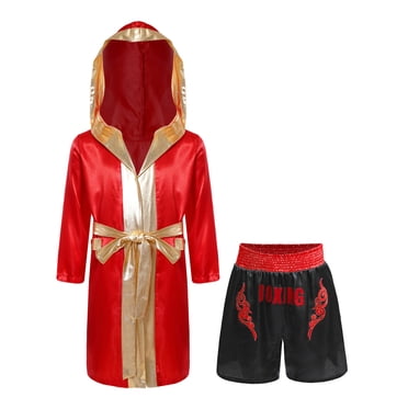 Lejafay Costumes de Boxe pour Enfants Filles Garçons 2 Pcs Peignoir Kickboxer et Shorts Mma Ensembles pour Déguisement Fête d'Halloween Bourgogne&Noir 12