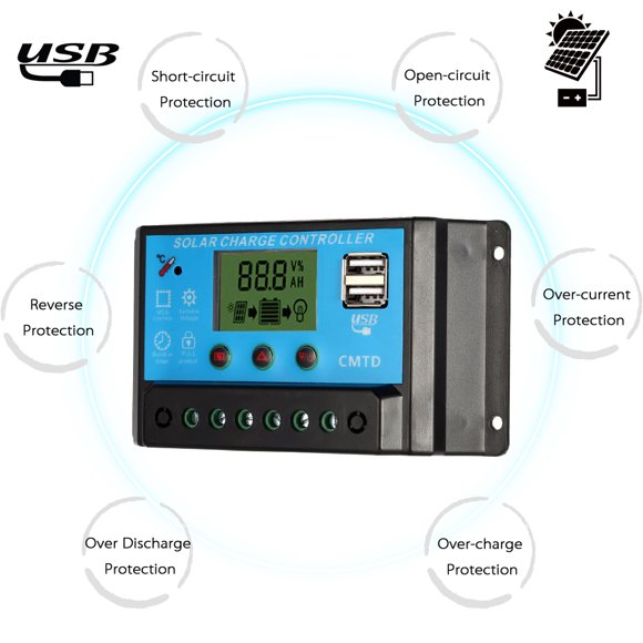yeacher Anself 10A 12.6V LCD Solar Charge Controller PWM Charging Regulator for Solar Panel Lithium Battery Lamp Overload Protection