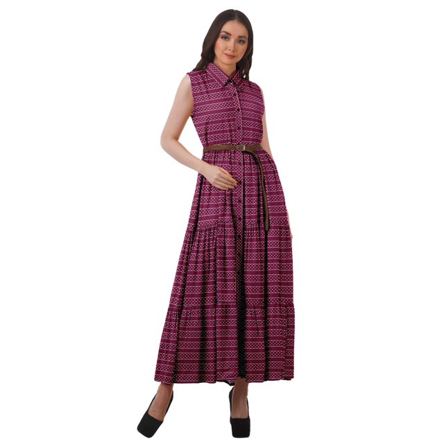 Moomaya Robes Chemises à Col pour Femmes Imprimées en Rayonne à Boutons Robes Maxi pour Femmes