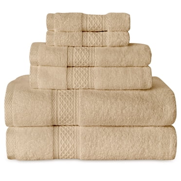 Gogreen Ensembles de Serviettes de Bain Blanches de 6 Pcs, 2 Serviettes de Bain 2 Serviettes à Main 2 Débarbouillettes, Serviettes 100 % Coton Hautement Absorbantes pour Salle de Bain, Gym, Hôtel (Beige)