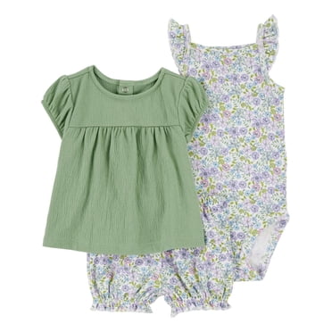 Carter's Child of Mine Baby Girls' Green Floral Diaper Cover Set