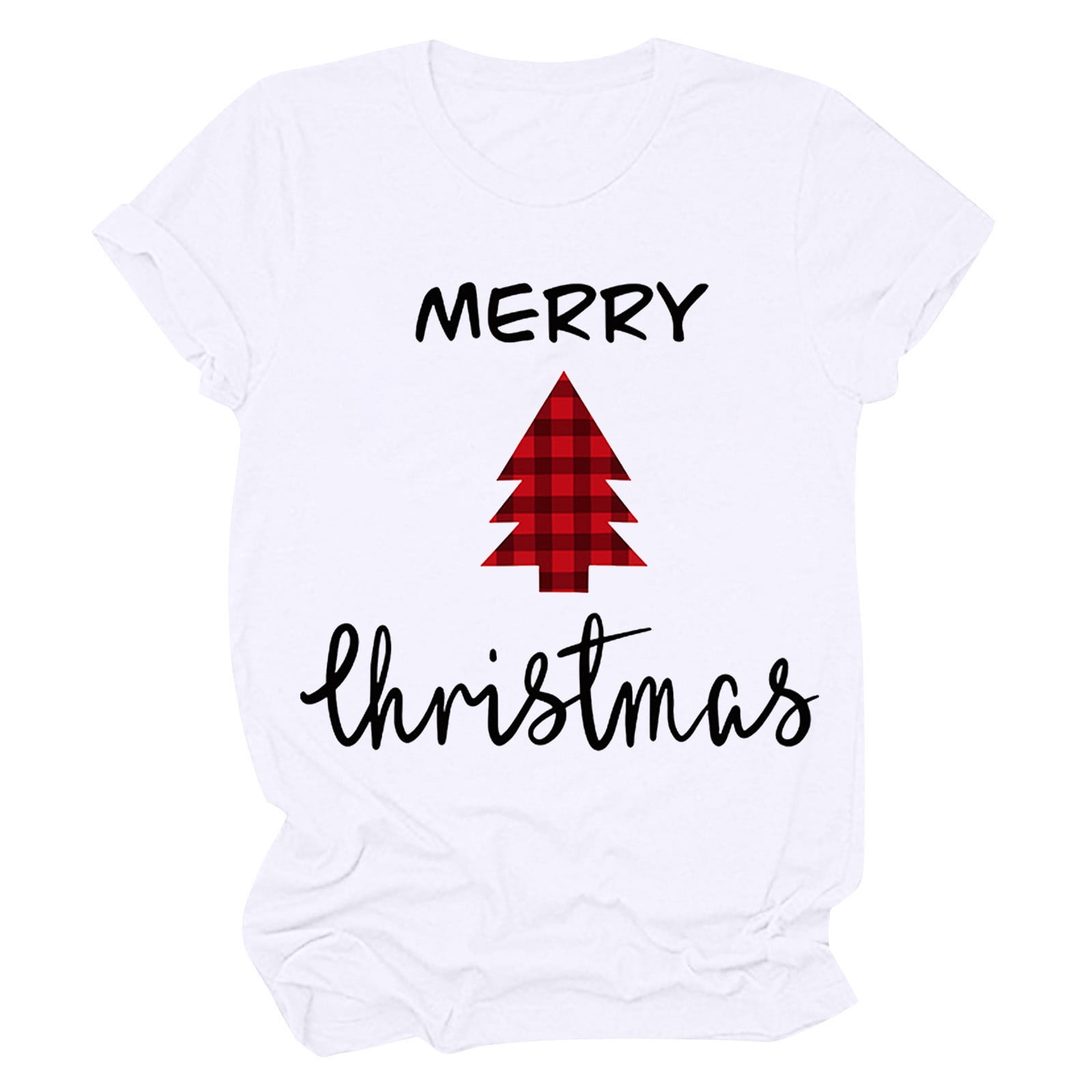 Haut de Sapin de Noël Femme Décontracté Col Rond Manches Courtes T-shirt Imprimé Sapin de Noël Haut