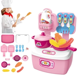 SIYTUAU Childrens Diy Toy Sets Childrens Kitchen Sets Pretend Interactive Play Kitchen Toy Birthday Gifts For Boys Girls Aged 3 4 5 6 7 8 Pink Plastic Pretend Play Toy Kitchen Set For Kids