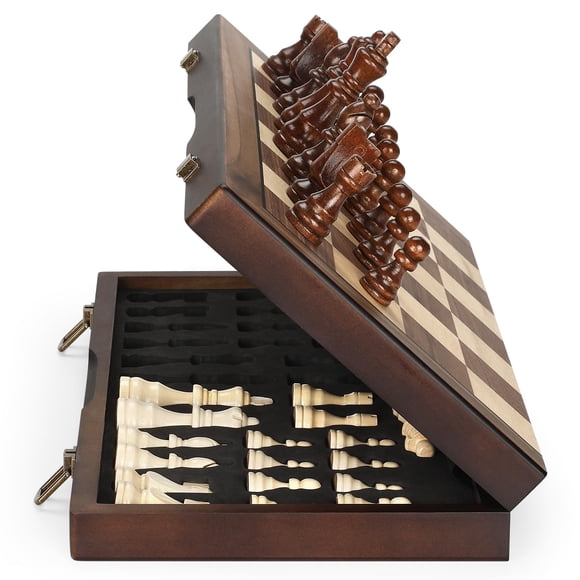 Ensemble d'Échecs en Bois Magnétique pour Adultes et Enfants, Plateau d'Échecs de 12 Pieds', avec Pièces Faites à la Main, Ensembles d'Échecs Pliants Portatifs de Voyage Uniques pour Jeu de Tournoi Profes