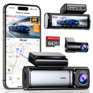 Affver 4K Dash Cam avant et arrière, intégré 5G WiFi GPS, 64GB Carte incluse, 3,59'' IPS Caméra écran Dash pour les voitures, Dual Dashcam