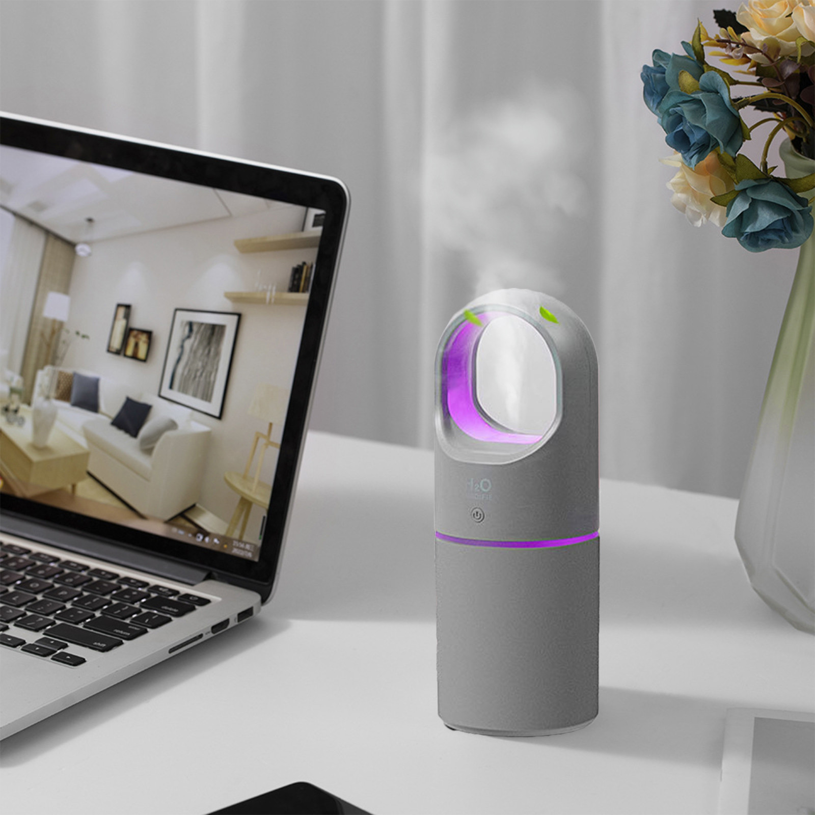 COFEST USB Humidifier with, Quiet Cool Mist Humidifier for Bedroom and Office, Plants, Easy To Clean Gray
