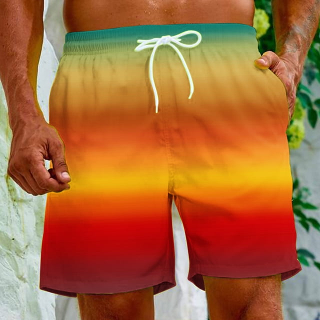 RKSTN Swim Shorts for Mens Color Blocked Print Extra Plus Size Elastic Waist Drawstring Casual Versatile 5 Inseam Beach Vacation Board Shorts with Pockets