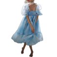 thumbnail image 2 of Women Summer Puffy Tulle Princess Dress Solid Color Square Neck Short Sleeve Ruffle Hem A-Line Dress Plus Size, 2 of 4