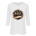 thumbnail image 3 of Uootdi Hauts pour Femmes Manches 3/4 Col Ras du Cou Imprimé Palmier Coucher de Soleil 1976 Coupe Décontractée T-Shirts Rétro Plage Vacances Cadeau, 3 of 4