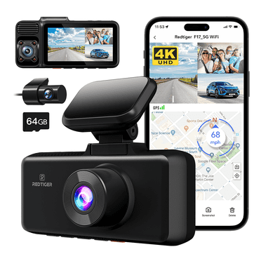 REDTIGER Dash Cam Front and Rear, Dash Cam 3 Channel with 5G WiFi GPS, Dash Camera Three Way with IR Night Vision, Free 64GB Card, 3 inch IPS Screen, Vehicle
