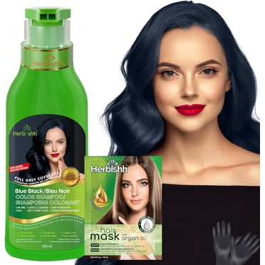 Herbishh Hair Color Shampoo for Gray Hair – Magic Hair Dye Shampoo – Colors Hair in Minutes–Long Lasting–500 Ml–3-In-1 Hair Color–Ammonia-Free | Herbishh (Blue Black)