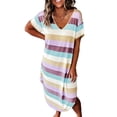 thumbnail image 1 of LUXUR Nuisette pour Femmes Chemise de Nuit Rayée Robe de Nuit à Col en V Tenue de Nuit Décontractée Robes T-Shirt à Manches Courtes Violet P, 1 of 3