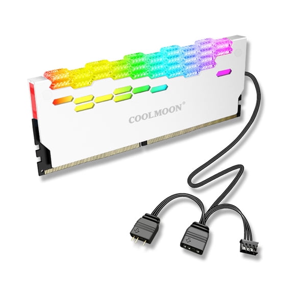 Coolmoon Radiateur à Mémoire, Radiateur RVB, Dissipateur Thermique, Gilet de Refroidissement, Décor Lumineux pour Mémoire Haute et Courte, Accessoire d'Ordinateur, Blanc