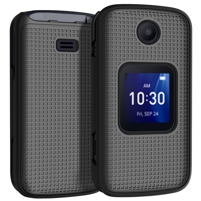 Case for Alcatel Go Flip 4 / TCL Flip Pro Phone by Nakedcellphone, a slim hard shell protector cover with black grid texture. Compatible with T-Mobile Alcatel Go Flip 4, Sprint TCL Flip Go, Verizon TCL Flip Pro, and other models. This durable polycarbonate case offers impact protection, enhanced grip, and access to all buttons and ports while allowing the phone to flip open and closed. Ideal cellphone case for protecting flip phones from scratches and dings.