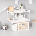 thumbnail image 1 of Expandable Stacking Cabinet Shelf Rack for Kitchen and Pantry | Folding Stackable Counter Organizer for Plates Cups Dishes and More in White, 1 of 5