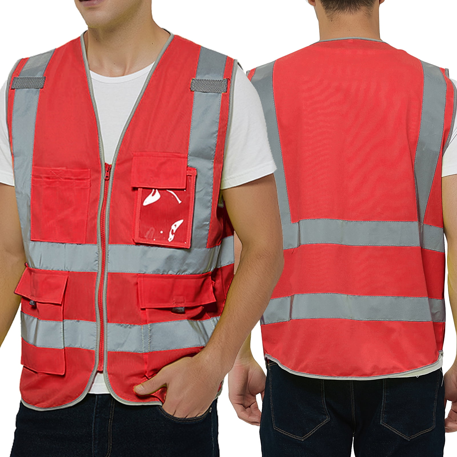 TOPTIE Class 2 High Visibility Zipper Front Safety Vest 9 Pockets ...