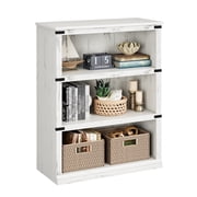 YUSAZENS Rustic Farmhouse 3-Tier Bookcase, 39" Tall Farmhouse Bookshelf, Floor Standing Display Storage Shelves, Modern Wide Book Shelf for Living Room, Bedroom, Office, Home Decor,White