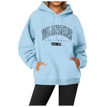 Fgnfyis Women's Letter Printed Round Neck Pullover Street Long Sleeve Pullover Hoodie Womens Hoodies Sky Blue L