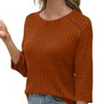 thumbnail image 4 of Pincandy Womens Sweaters Fall Fashion 3/4 Length Sleeve Tops Crew Neck Button Shirts Casual Pullover Cute Winter Clothes, 4 of 5