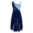 thumbnail image 4 of RUNQHUI Filles Enfants Sans Manches Ballet Lyrique Danse Contemporain Moderne Costumes Robe Asymétrique en Maille Bleu Marine 14, 4 of 7