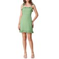 thumbnail image 2 of INSPIRE CHIC Women's Printed Spaghetti Strap Ruffle Flare Mini Dress S Light Green-Dots, 2 of 6