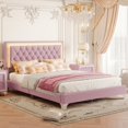 thumbnail image 1 of MODERNLUXE Queen Size Upholstered Platform Bed Frame,Modern Velvet Bed with LED Lights and Tufted Headboard,Pink, 1 of 7