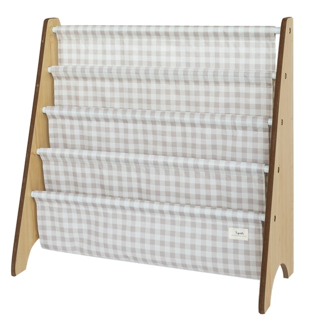 3 Sprouts Recycled Fabric Kids Book Rack Storage Bookshelf Organizer in Gingham Beige for Ages 3+