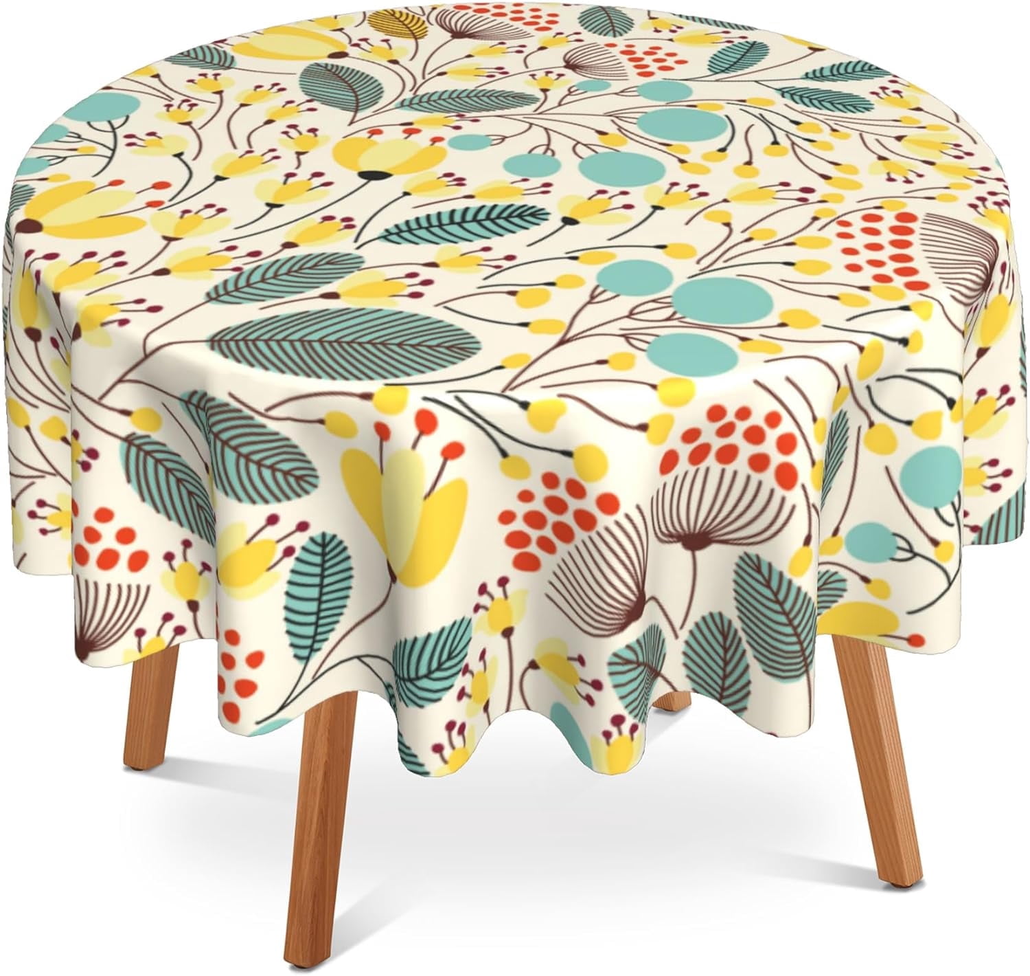 Floral Round Table Cloth 60 Inch,Beautiful Herbs Flowers Tablecloth Waterproof Stain Wrinkle Resistant Washable Circle Table Cover for Home Kitchen Dining Room Party Outdoor Picnic