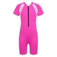 thumbnail image 2 of Aislor Kids Big Girls Zippered Swimsuit Swimwear Bathing Suit Rash Guard Shorty Sun Protection Wetsuit Rose Red 12, 2 of 7