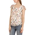 thumbnail image 2 of INSPIRE CHIC Blouse Fleurie pour Femme Été Décontractée Col Carré Chiffon Manches Courtes Chemises à Volants TP Blanc, 2 of 8