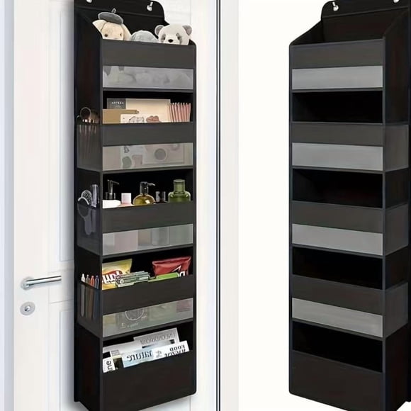 Over Door Organizer with 5 Large Pockets 10 Mesh Side Pockets, 44 lbs Weight Capacity Hanging Storage Organizer