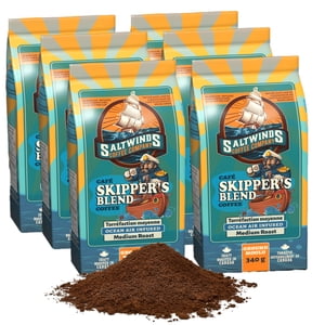 Skipper’s Blend Medium Roast Coffee (6 × 340 g Ground) | Ocean Air Infused | Smooth & Balanced Canadian Coffee