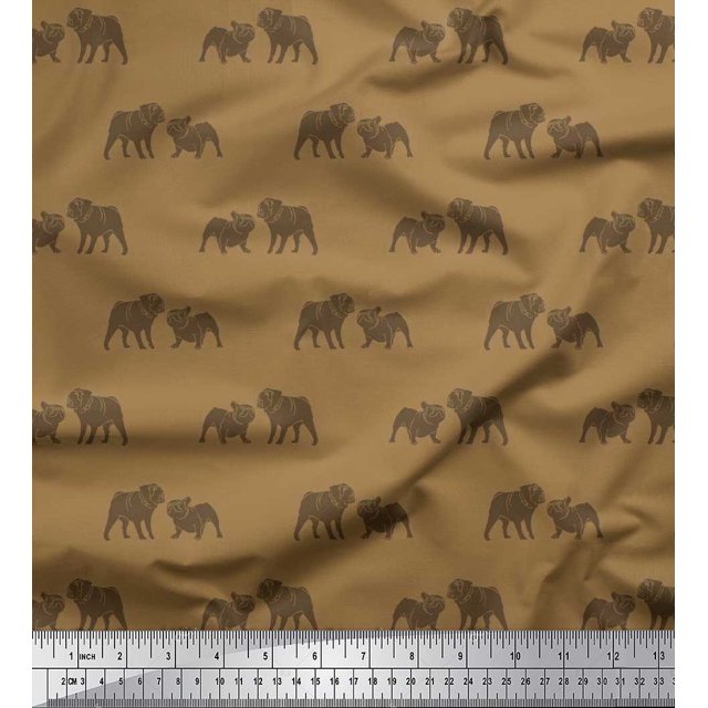Soimoi Moss Georgette Fabric Bull Dog Decor Fabric Printed Yard 42 Inch Wide