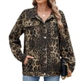 thumbnail image 2 of Veste Décontractée pour Femmes à Manches Longues, Col à Revers, Boutonnée, Coupe Ample Style Boyfriend, Veste en Denim Mode, Imprimé Léopard L, 2 of 9