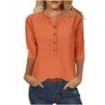 thumbnail image 1 of FAIWAD Womens 3/4 Sleeve Tops Casual Loose V Neck Button Down Tunic Tops Spring Summer Basic Blouse, 1 of 4