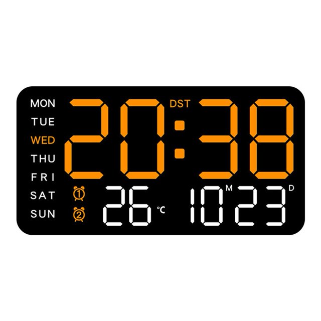 Grandes Horloges Murales Numériques Semaine Date Affichage de la Température Commande Vocale Tables LED Réveil 12/24 H Luminosité Réglable Horloge