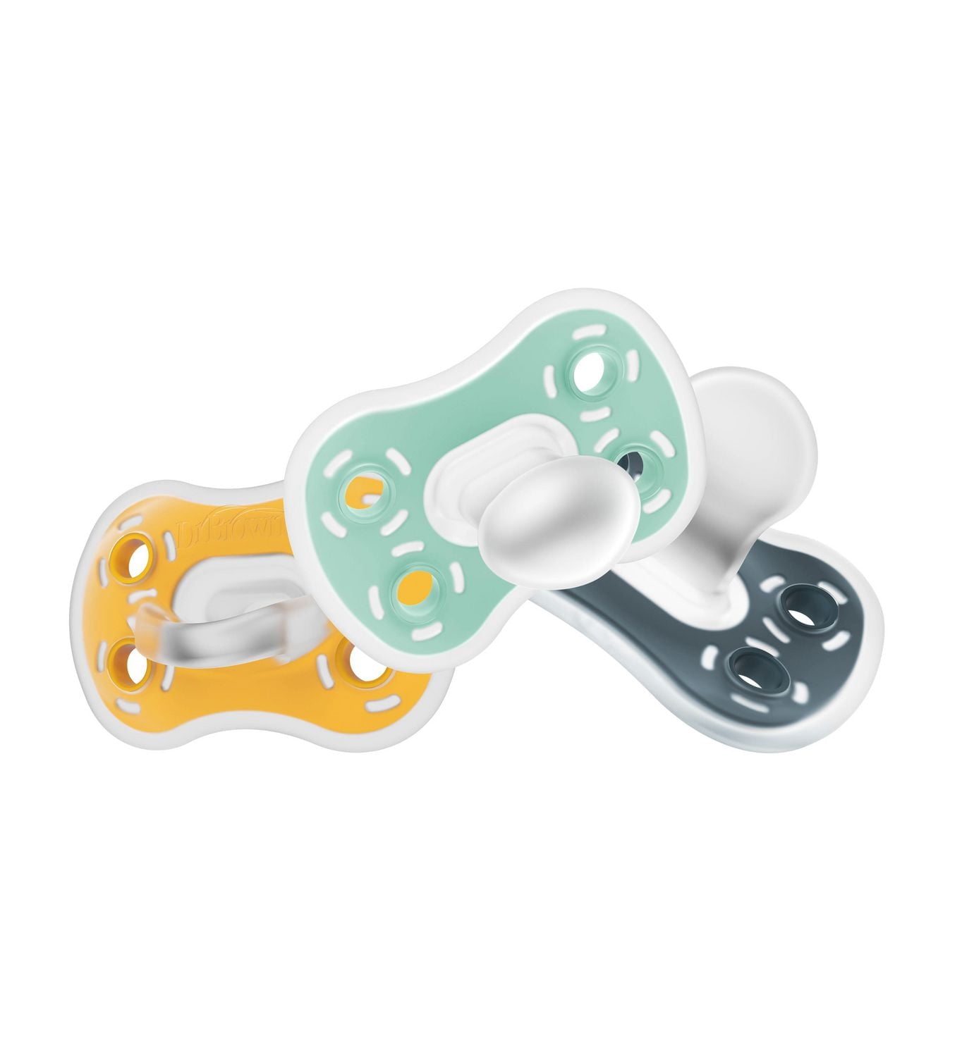 Dr. Brown's Advantage One-Piece Silicone Baby Pacifier, Fully Symmetrical Soother, Blue, 6-18m, BPA Free, 3 pack