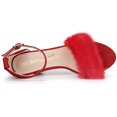 thumbnail image 4 of BLISSFUL STEP Women's Solid Color Faux Fur Ankle Strap Block Heels Sandals, 4 of 6