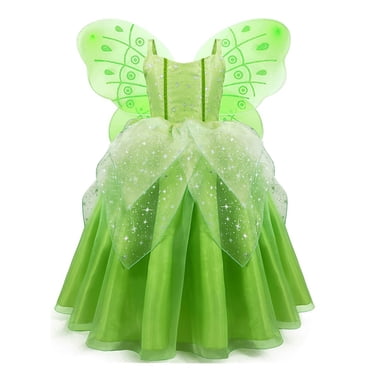 KAWELL Princess Dress Party Costume for Little Girls Fancy Christmas/Halloween Child Role Play Green Fairy Skirt with Wings ,3/4t