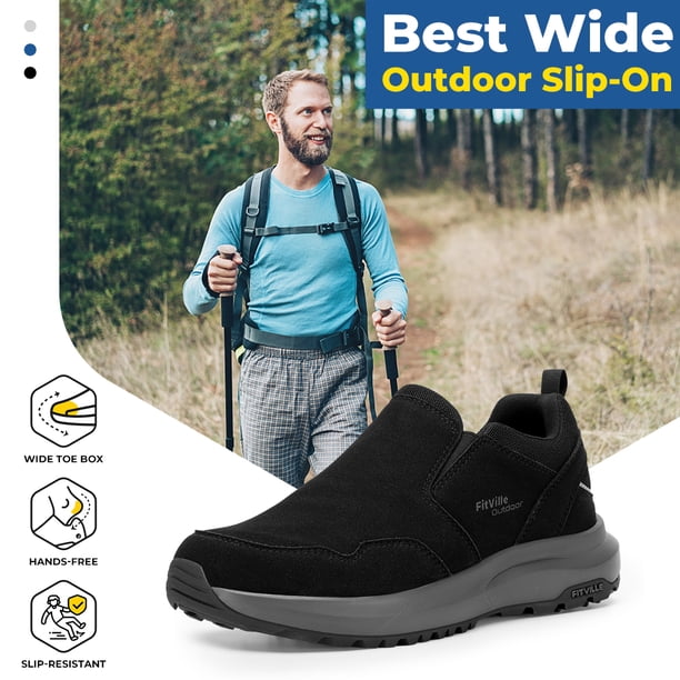 FitVille Men's Slip-On Wide Shoes Outdoor Walking Shoes for Men