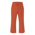 thumbnail image 4 of Bocqde Womens Capri Pants Cotton Linen Elastic Waisted Drawstring Casual Cropped Trousers with Pockets, 4 of 5