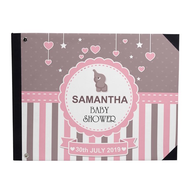 Darling Souvenir Pink Stripe| Heart & Frame Baby ShowerGuestbookHardbound Cover Personalized Printed MemoryGuestRegistry-9 x 12 Inches