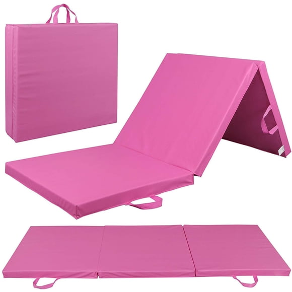 HomGarden 6’x2’ Tri-Fold Folding Thick Exercise Mat Gymnastics Gym Aerobics Mat, Tumbling Mats w/Carrying Handles for Stretching Yoga Core Workouts (Pink)