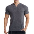 thumbnail image 1 of Men's Muscle T Shirts Stretch Short Sleeve V Neck Bodybuilding Workout Tee Shirts Slim Fit Ribbed Knit Shirt, 1 of 5