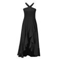 thumbnail image 4 of Robes de Cocktail Formelles pour Femmes Été Ourlet à Volants Invitée de Mariage Robes de Soirée Col Croisé Licou Asymétrique Robe de Fête Noire, G, 4 of 7