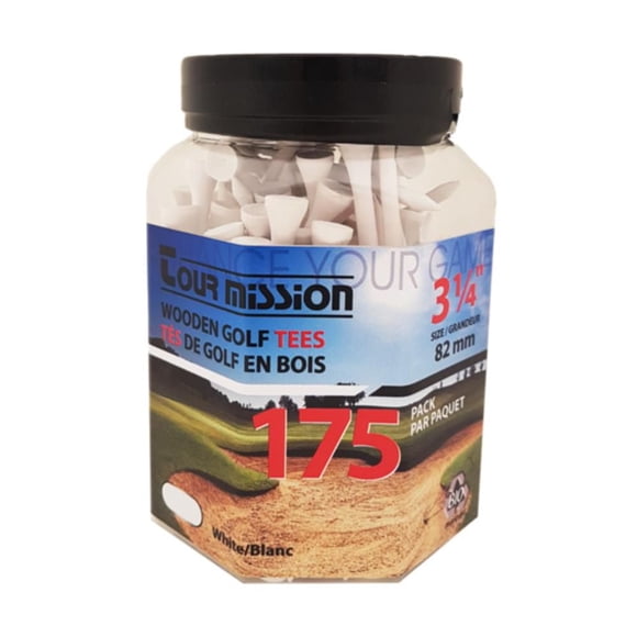 3 1/4" (82mm) Tés De Golf En Bois Blanc, paquet De 175 par Tour Mission