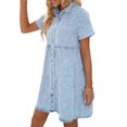 thumbnail image 3 of Wangsaura Women Summer Denim Dress, Lapel Short-Sleeve Buttons Casual, 3 of 6