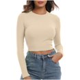 thumbnail image 1 of Timegard Womens Tops Ribbed Crewneck Long Sleeve Slim Comfy Tee Casual Crop Tops Bottom Blouse Fall, 1 of 5