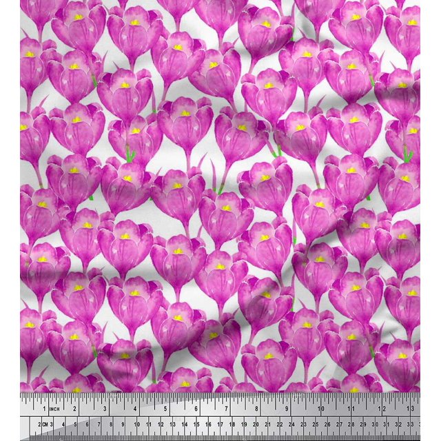 Soimoi Polyester Crepe Fabric Tulip Flower Fabric Prints by Yard 42 Inch Wide